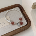 wholesale 999 Sterling Silver Natural Crystal Peace and Prosperity Bracelet for Women, Small and Trendy Strawberry Quartz DIY Beaded Bracelet-0-3