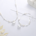 wholesale S925 Sterling Silver Two-Pearl Joined 3D Heart Necklace and Bracelet Set Korean Light Luxury Style Jewelry-0-2