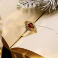 wholesale Sterling Silver Gold-Plated, Duli Jewelry High-End VintageStyle Red Garnet Ring Luxurious Teardrop Gemstone Ring for Women-0-0