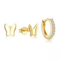 wholesale 925 Sterling Silver Minimalist Geometric Butterfly Stud Hoop Earrings Set, Hot-selling Ins Earrings For Women-3-piece set - Gold#2 925 silver