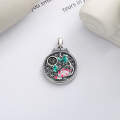 wholesale S925 Sterling Silver Retro Ethnic Style Chinese Character "Fu" Openwork Epoxy Resin Colored Glaze Butterfly Lotus DIY Pendant Accessory-0-0