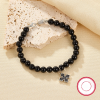 wholesale Metal Material: S925 Sterling Silver Cross-border best-selling natural black agate retro design high-end cross couple bracelet gift-black