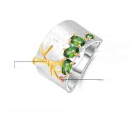 wholesale Original design new Chinese-style gemstone ring in S925 sterling silver with natural diopside, topaz, and amethyst-Natural Diopside Ring US Size 5