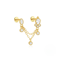 wholesale S925 Sterling Silver Zircon-studded Fringe Chain Flat Threaded Cartilage Ear Stud, Hot-sellingins Ear Jewelry-Single gold #3