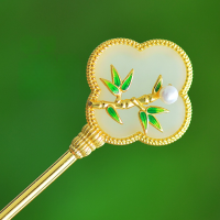 wholesale Pure silver gold-plated and cold enamel New Chinese-style antique cheongsam Hanfu updo accessories hairpin hair stick with step shake and Hetian jade-Plum, Orchid, Bamboo and Chrysanthemum Series Orchid>925 Silver