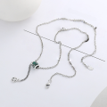 wholesale S925 sterling silver epoxy green four-leaf clover tube bead rotating necklace simple ins trendy women's collarbone chain-0-3