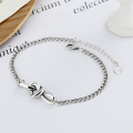 wholesale S925 Sterling Silver Intertwined Hearts Knot Minimalist Ins Niche Design Chain Bracelet for Women-0-1