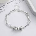 wholesale S925 Sterling Silver Korean Style Interlocking Circle and Sphere Handmade Minimalist Ins-style Versatile Bracelet-0-0