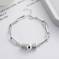 wholesale S925 Sterling Silver Korean Style Interlocking Circle and Sphere Handmade Minimalist Ins-style Versatile Bracelet-YS205/approx. 9.7g 925 silver