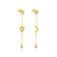 wholesale S925 Sterling Silver Love Moon Zircon Earrings With Pearl Chain Tassel-Gold#3 925 Silver