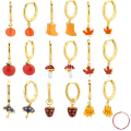 wholesale S925 Sterling Silver Ear Studs, European and American Creative Dreamy Cute Resin Fruit Apple Earrings, Pumpkin Halloween Accessories-0-3