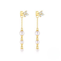 wholesale S925 Sterling Silver With Zircon, Pearl Tassel, Four-leaf Clover, Water Drop Earrings For Women, Hot Sales, Stackable Wear-Gold#4 925 silver