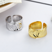 wholesale S925 Sterling Silver Irregular Patchwork Tin Foil Open Ring for Fashionistas Street Style Creative Finger Ring-DJ1042/Gold color Approx. 6.4g &gt; Opening adjustable