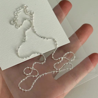 wholesale S925 sterling silver ultra-sparkling engraved bead necklace for women, small and unique ins-style starry sky pearlized collarbone chain, Italian minimalist chain.-Flower-patterned bead necklace (plain silver)  925 silver.