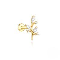 wholesale S925 Sterling Silver Personality Flower Woodpecker Flat Head Threaded Cartilage Earring With Zircon Inlay-Single gold #6