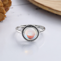 wholesale S925 Sterling Silver Retro Korean Style Minimalist Luxury Small Moonstone Embedded Open Adjustable Ring for Women-0-1
