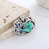 wholesale Pure Silver Retro Resin Enamel Filigree Openwork Lotus Peace Lock Pendant DIY from Yunchaoxuan S990-YP117M/Single pendant about 13.5g 99 silver