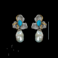 wholesale 925 Silver Gold-Plated Earrings with High-Carbon Diamonds, Turquoise, Coral, Butterfly Orchid, Shell Pearls, and Cabochon, Versatile Jewelry for Women-0-1