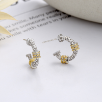 wholesale S925 Sterling Silver Irregular Pattern Embossed Color-Block C-Hoop Diamond Earrings in Euro-American Hip-Hop Punk Style-283RM/approximately 4.4g/pair 925 silver