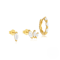 wholesale S925 Sterling Silver Floral Marquise Zircon Stud Earrings And Hoop Set-Set of 3 - Gold#3 925 Silver