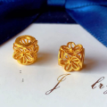 wholesale S925 silver gold-plated filigree spacer beads for DIY bracelet necklace weaving accessories, pure silver four-leaf clover large-hole disc beads-0-5