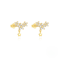 wholesale S925 Sterling Silver Star Pendant And Five-petal Flower Stud Earrings With Zircon Accents, Korean Style Minimalist Design-Gold#1 925 Silver