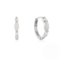 wholesale S925 Sterling Silver Round Micro-set Zircon Opal Ear Cuff Hoop Earrings, European And American Best-selling High-end Elegant Earrings-Platinum 925 silver