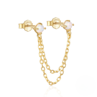 wholesale S925 Sterling Silver Chain Tassel Inlaid With Opal And Crystal Earrings, Korean Style-Single gold 925 silver