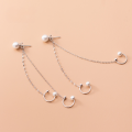 wholesale S925 silver two-way wear tassel ear clip for women, fashion synthetic pearl long earring G6263-0-2