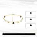 wholesale Sterling Silver Double Layer Four-Leaf Clover Anklet with Natural Freshwater Shells, Cross-Border Hot Seller for Summer Beach Foot Jewelry-0-2