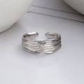 wholesale S925 Sterling Silver Korean-style Geometric Line Texture Ring Trendy Adjustable Open Ring-0-2