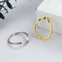 wholesale S925 Sterling Silver Korean Version INS Style Minimalist Irregular Twisting Wave Design Versatile Open Adjustable Ring for Women-DJ1095/Platinum Approx. 1g Adjustable opening