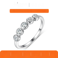 wholesale S925 Silver Moissanite Five-Stone Shared Prong Ring, Minimalist Design Women's Band Elegant Fashion Trend Unique-Silver 0.5 carat (with certificate)  9 US