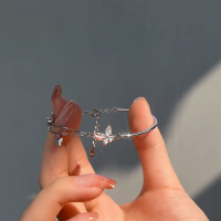 wholesale S925 Sterling Silver Double Layer Butterfly Bracelet for Women, Minimalist Luxury, Exquisite Semi-Bangle Cuff, High-End Sense Jewelry-Butterfly Bracelet 925 Silver