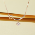 wholesale S925 Sterling Silver Plated Korean Cross-Border New Small Fresh Necklace Women's Accessories with Zircon Four-Leaf Clover Set Chain Wholesale-0-0
