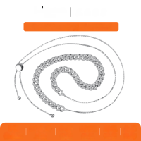 wholesale S925 Sterling Silver Moissanite Cuban Chain Necklace Hip Hop Style Adjustable Length Direct Factory Wholesale-Silver 23cm+ (20+20 adjustable)