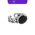 wholesale S925 Sterling Silver Retro Black Resin Drip Chain Adjustable Index Finger Ring-0-0
