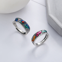 wholesale S925 Sterling Silver Retro Antique Style Resin Lotus Koi Fish Hollow-Out Design Matte Finish Adjustable Ring-YJ796M/B approx. 4.7g &gt; opening adjustable
