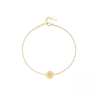 wholesale S925 Sterling Silver Engraved Round Tag 26 Letters Charm Bracelet For Women Daily Wear-Gold-D 925 silver