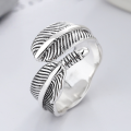 wholesale S925 Sterling Silver Korean-style timeless hexagram feather 3D trendy fashion open ring-0-0