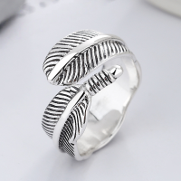 wholesale S925 Sterling Silver Korean-style timeless hexagram feather 3D trendy fashion open ring-YFJ698/6.1g>Adjustable opening
