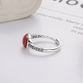 wholesale S925 Sterling Silver Vintage Ethnic Style Square Red Agate Stone Artistic Antiqued Design Adjustable Ring for Women-0-4