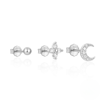 wholesale 925 Sterling Silver Geometric Star And Moon Zircon-pearl Earring Set, Hot-selling In Europe And America-3-piece set - Platinum #1 925 silver