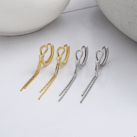 wholesale S925 Sterling Silver Geometric Hollow-Out Exaggerated Teardrop Chain Ear Clasp Creative Design Light Luxury Earrings-128FR/gold color about 2 grams/pair 925 silver