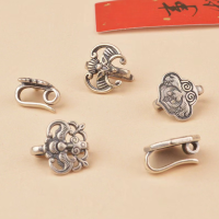 wholesale S925 Sterling Silver Retro Antique Cheongsam Yajin Button Head Bat Button Exquisite Style Braided Rope Connector DIY Accessory-2#