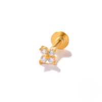 wholesale S925 Sterling Silver 16g Flat Head Threaded Cartilage Ear Piercing Stud, Trendy And Popular In Europe And America, A Stylish Ins Ear Bone Piercing-Single gold-style 3