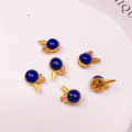 wholesale S925 gold-plated silver natural lapis lazuli four-leaf clover running charm bracelet necklace braided cord DIY handmade spacer beads semi-finished-0-5