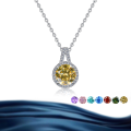 wholesale S925 Sterling Silver Wholesale Round Moissanite Necklace Women Pendant Light Luxury Collarbone Chain Silver Jewelry High-End Accessories-0-8