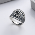 wholesale S925 Sterling Silver Vintage Matte Creative 3D Rose Flower Ring Literary Palace Style Index Finger Ring-0-0