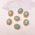 wholesale S925 gold-plated silver natural Larimar oval bean square accessories bracelet bead DIY handmade spacer beads-0-2